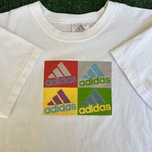 Vintage Y2K WMNS Adidas Andy Warhol Pop Art White T-Shirt XL 21x25.5" Men Medium